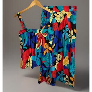 Mandy 2 Piece Tank Skirt Sundress Outfit Tropical Floral - Sz M 11/12 -Waist 28"